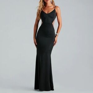Windsor: Katalina Formal Rhinestone Mesh Mermaid Dress Black